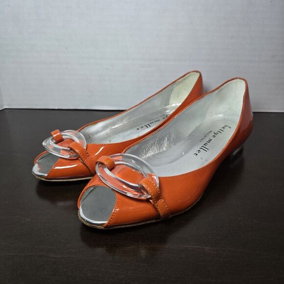 Anthropologie BETTYE MULLER Patent Leather Ballerina Flats‎ 35.5 Orange - Picture 1 of 8